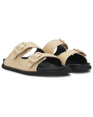 BOSS Raffia Slides With Buckled Straps - Natural