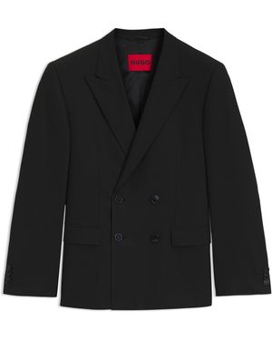 HUGO Slim-Fit Popeline-Sakko Aus Elastischem Woll-Mix - Schwarz