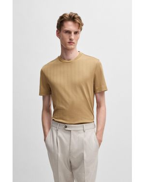 BOSS Herringbone Regular-fit T-shirt In Cotton And Wool - Natural