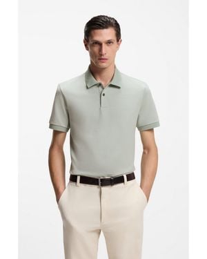 BOSS Cotton Polo Shirt With Bubble Structure - Grey