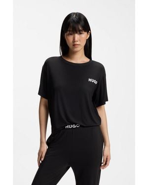HUGO Relaxed-Fit Stretch-Jersey Pyjama T-Shirt With Contrast Logo - Black