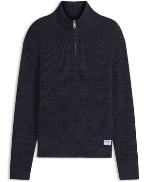 HUGO Jersey Relaxed Fit Con Cremallera En El Cuello Y Textura Mouliné - Azul