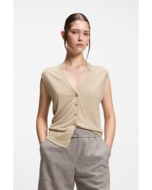 BOSS Knitted Waistcoat With Merino Wool - Natural