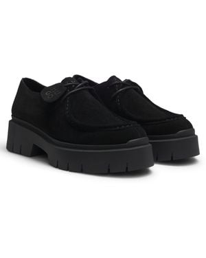 HUGO Chaussures Derby En Cuir Suédé Avec Étiquette Logotée Amovible - Noir