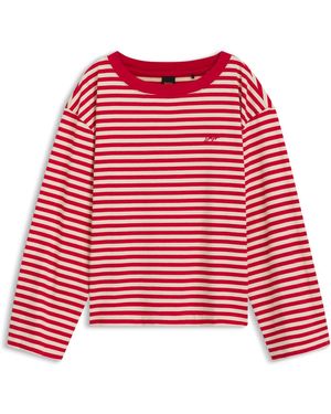 BOSS Relaxed-Fit Gestreepte Top Van Katoenen Jersey - Rood