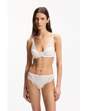 BOSS Lace Briefs With Mesh Pleating Details - Natural