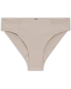 BOSS Slip Mit Niedriger Bundhöhe, Goldfarbener Plakette Und Monogramm-Spitze - Natur