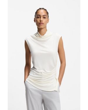 BOSS Stretch-Jersey Top With Draped Collar - White