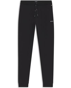 BOSS Stretch-Cotton Tracksuit Bottoms With Embroidered Logo - Blue