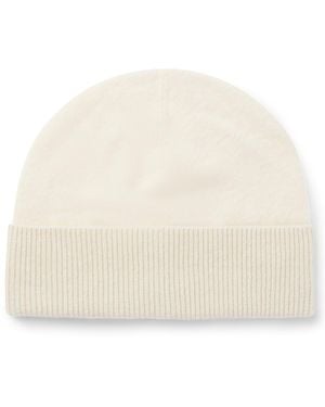 BOSS Brushed-Cashmere Beanie Hat With Ribbed Cuff - Natural