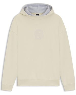 BOSS Peached-Cotton Hoodie With Double B Monogram - Natural
