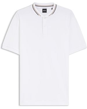 BOSS Polo En Piqué De Coton À Encolure Henley - Blanc