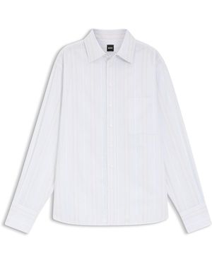 BOSS Relaxed-Fit Blouse Van Gestreept Katoenen Canvas - Wit