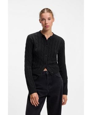 HUGO Cable-Knit Cardigan With Buttoned Closure - Black