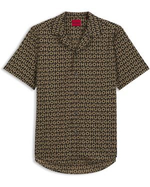 HUGO Camisa Relaxed Fit En Lona De Algodón Estampado - Verde