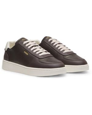 HUGO Ledersneakers Mit Goldfarbenem Logo - Braun