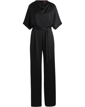HUGO Regular-Fit Jumpsuit Van Vloeiend Satijn Met Watervalhals - Zwart