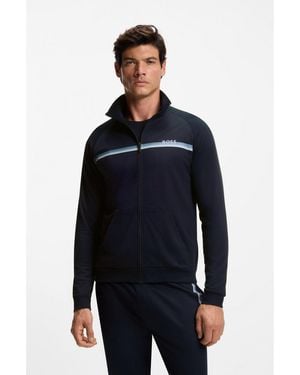 BOSS Cotton-Terry Jacket With Stripe And Logo - Blue