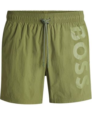 BOSS Schnell Trocknende Badeshorts Mit Kontrastfarbenem Logo - Grün