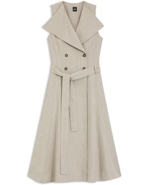 BOSS Double-Breasted Wikkeljurk Van Een Linnenmix Met Visgraatdessin - Naturel