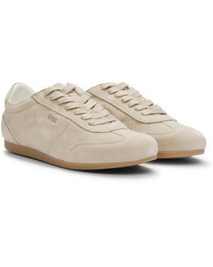 BOSS Suede Trainers With Logo Details - White