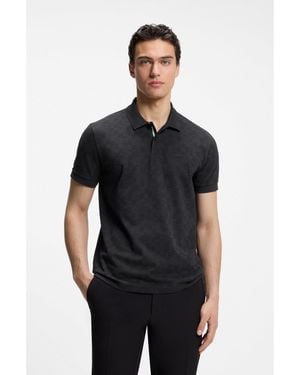 BOSS Cotton-Piqué Polo Shirt With All-Over Print - Black