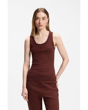 HUGO Cotton-Blend Tank Top With Stacked-Logo Embroidery - Red