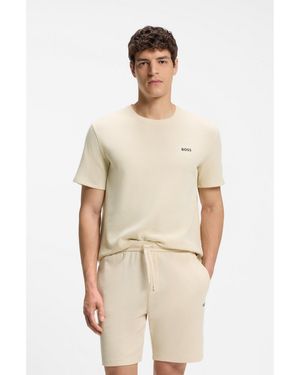 BOSS Waffle-Structured Pyjama T-Shirt With Embroidered Logo - Natural