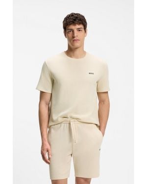 BOSS Waffle-Structured Pyjama T-Shirt With Embroidered Logo - Natural