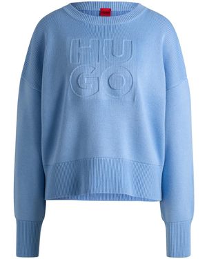 HUGO Relaxed-Fit Trui Met Reliëflogo - Blauw