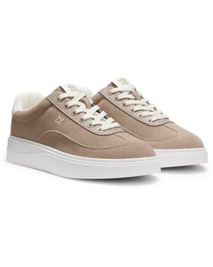 HUGO Suede Trainers With Stacked Logos - Brown