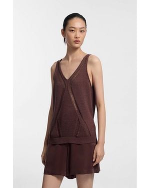 BOSS Knitted Top With Mixed Structures - Brown