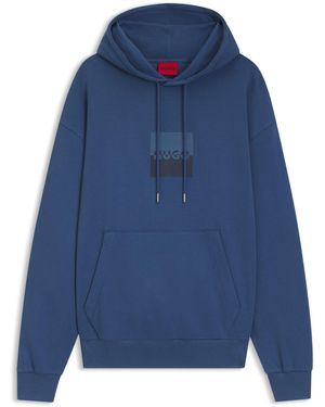 HUGO Relaxed-Fit Hoodie Van Katoenen Sweatstof Met Tweedelig Logo - Blauw