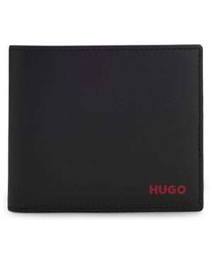 HUGO Klappbare Geldbörse Aus Leder Mit Rotem Logo - Schwarz