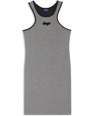 HUGO Vestido De Punto Brillante Con Espalda Cruzada E Insignia De Logo De Silicona - Gris