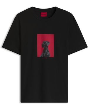 HUGO Camiseta Regular Fit De Algodón Con Estampado Gráfico Contemporáneo - Negro