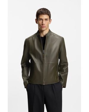HUGO Light Green Men's Leather Jackets Size L - Black