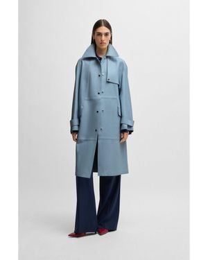 BOSS Leather Trench Coat With-Tone Trims - Blue