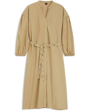 BOSS Overhemdjurk Van Katoenpopeline Met Ceintuur Met Oogjes - Naturel