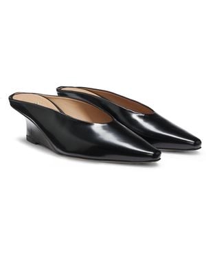 BOSS Leather Mules With Wedge Heel - Black