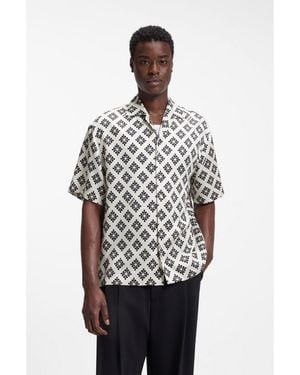 HUGO Oversized-Fit Shirt With Statement Print - Black