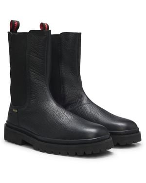 HUGO Chelsea Boots Aus Leder Mit Eckiger Zehenpartie Und Profilsohle - Schwarz