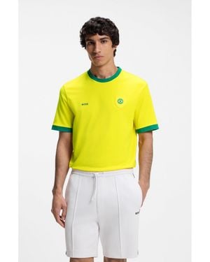 BOSS Stretch-Cotton T-Shirt With Country Flag And Logo - Yellow