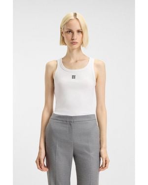 HUGO Cotton-Blend Tank Top With Stacked-Logo Embroidery - Blue