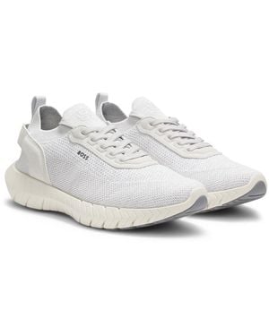 BOSS Motion Trainers With Knitted Uppers And Leather Trims - White