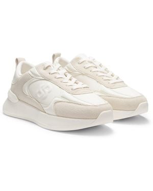BOSS Mixed-Material Trainers With Double B Monogram - White