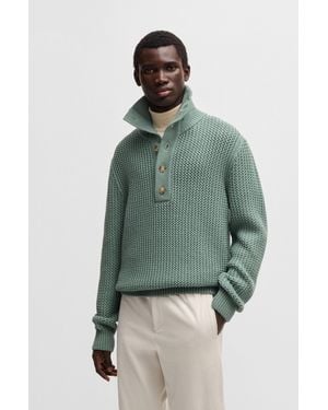 BOSS Wool Regular-fit Sweater With Buttoned Placket - Green