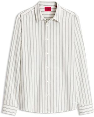 HUGO Relaxed-Fit Overhemd Van Geborsteld Katoenen Flanel - Wit