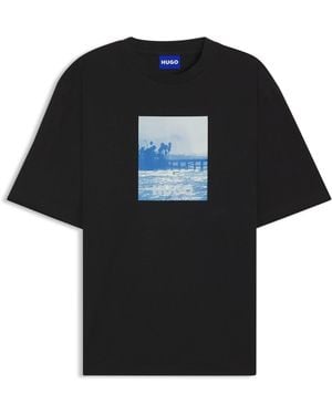 HUGO T-Shirt En Jersey De Coton À Imprimé Artistique - Noir