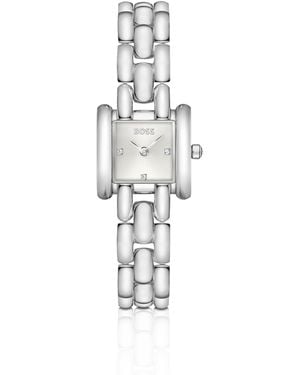 BOSS Violette Quadratische Uhr Aus Edelstahl Mit Skulpturalem Armband - Weiß